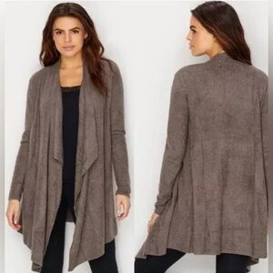BAREFOOT DREAMS Taupe CALYPSO Bamboo Chic Lite Knit Draped Open Cardigan Sz L/XL